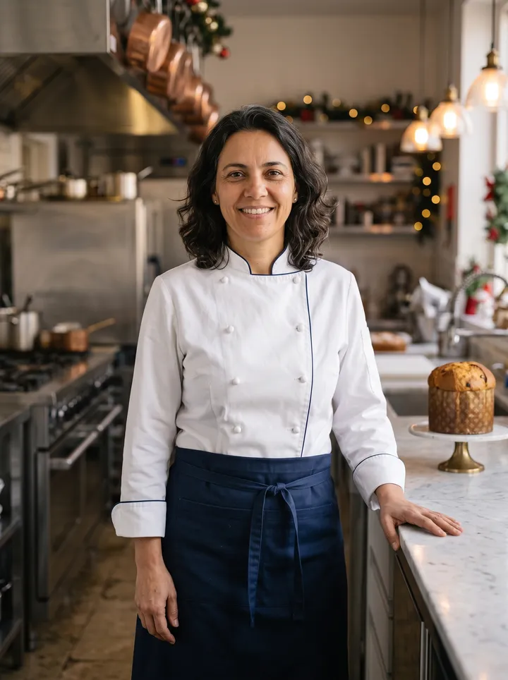 Helena Schmitt, criadora do Kit, em uma cozinha aconchegante